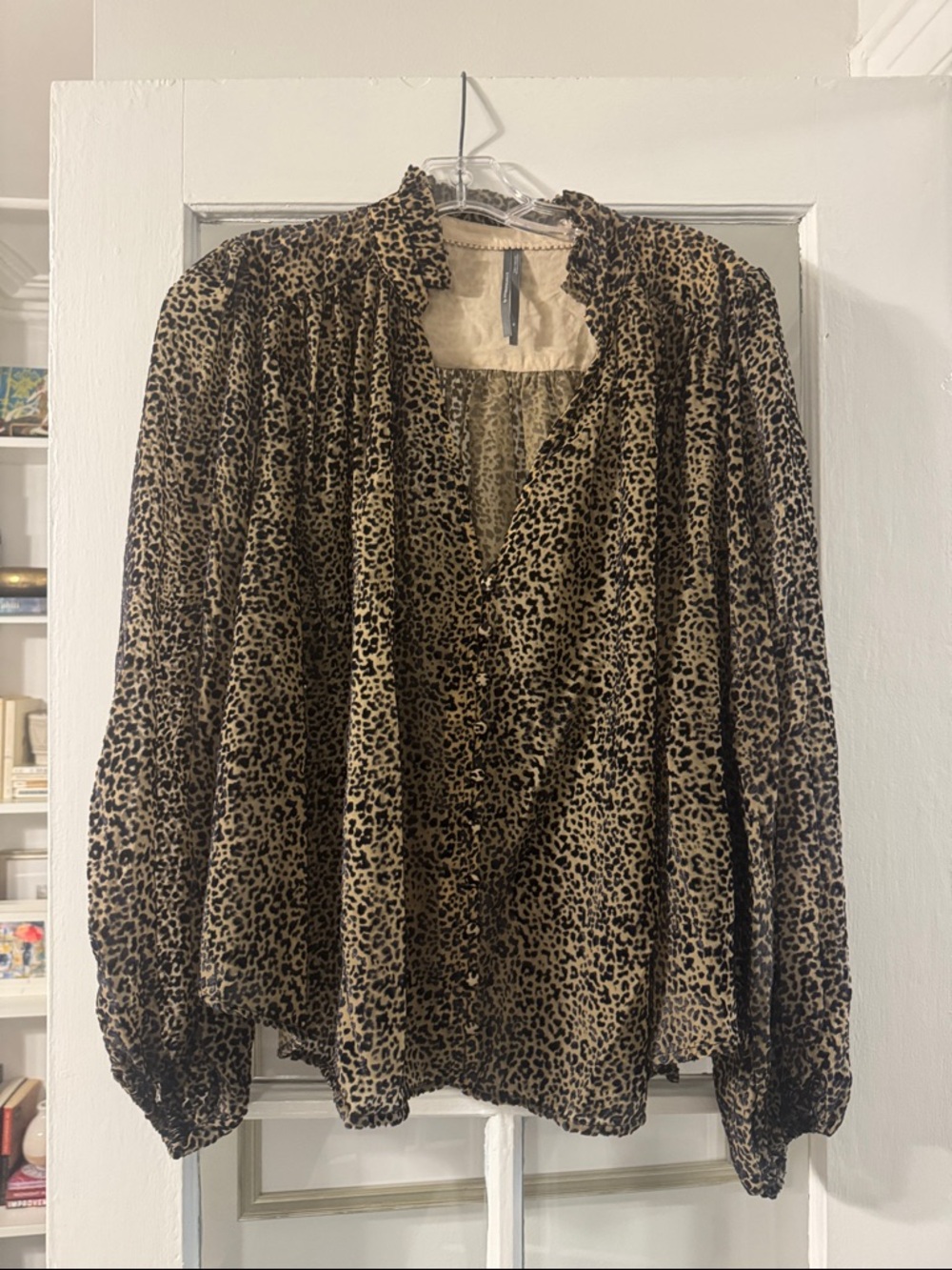 Anthropologie Leopard Print Long Sleeve Blouse - Tan/Black